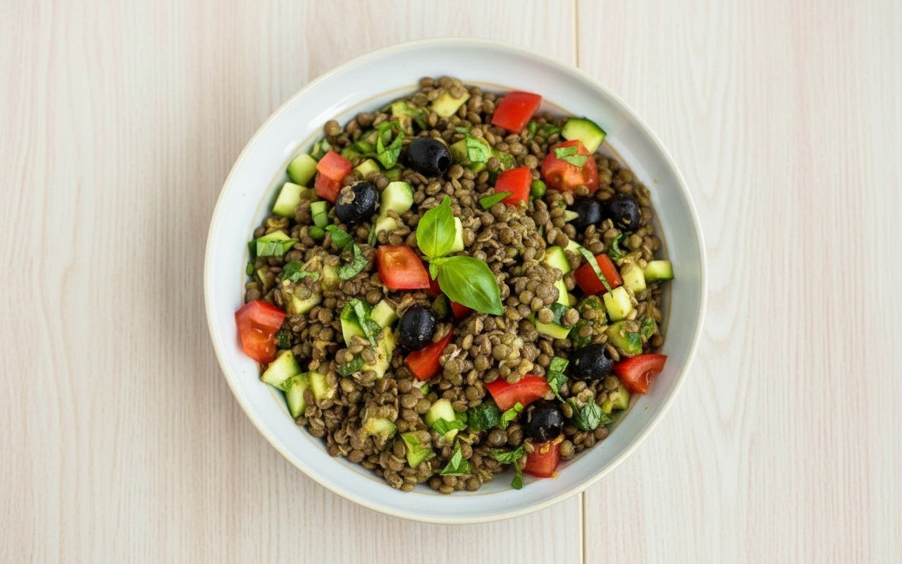 Lentil Salad with Olives and Avocado