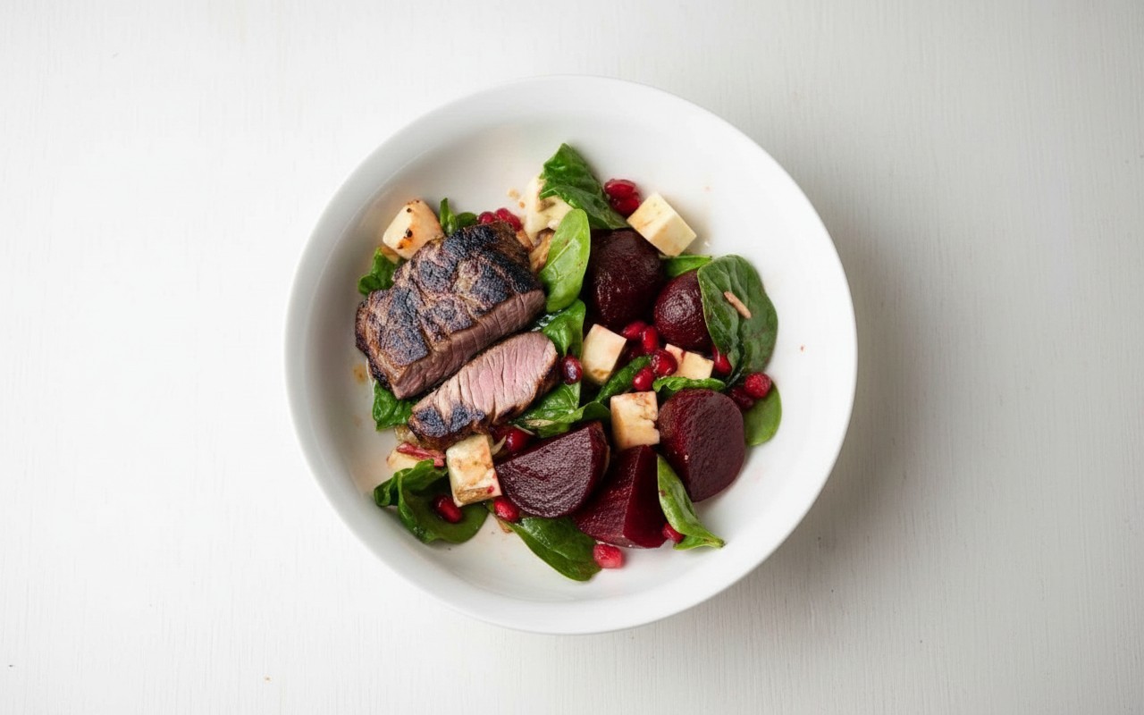 Grilled Beef with Beets and Cheese Salad