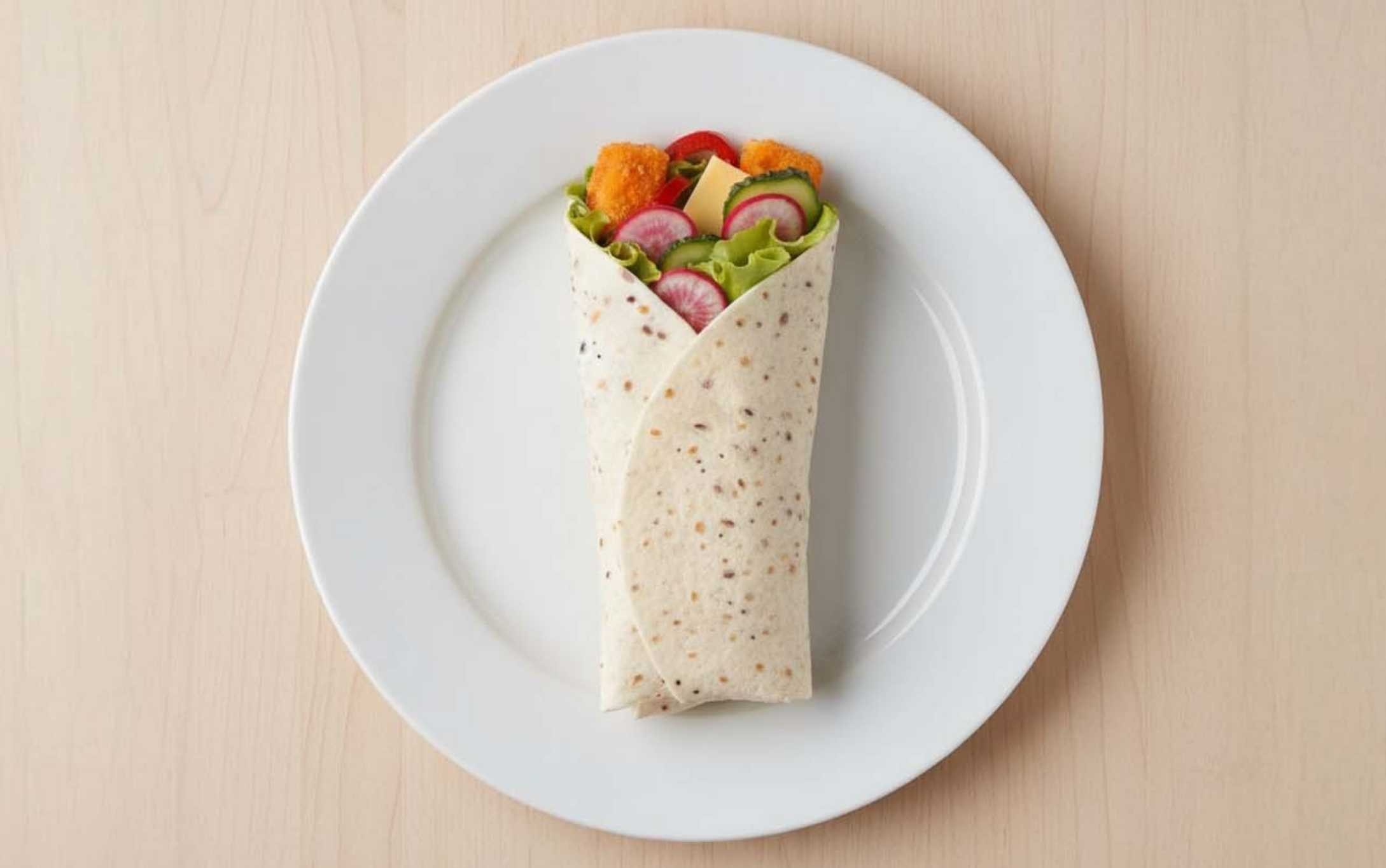 Breaded Fish, Cheese and Vegetable Burrito
