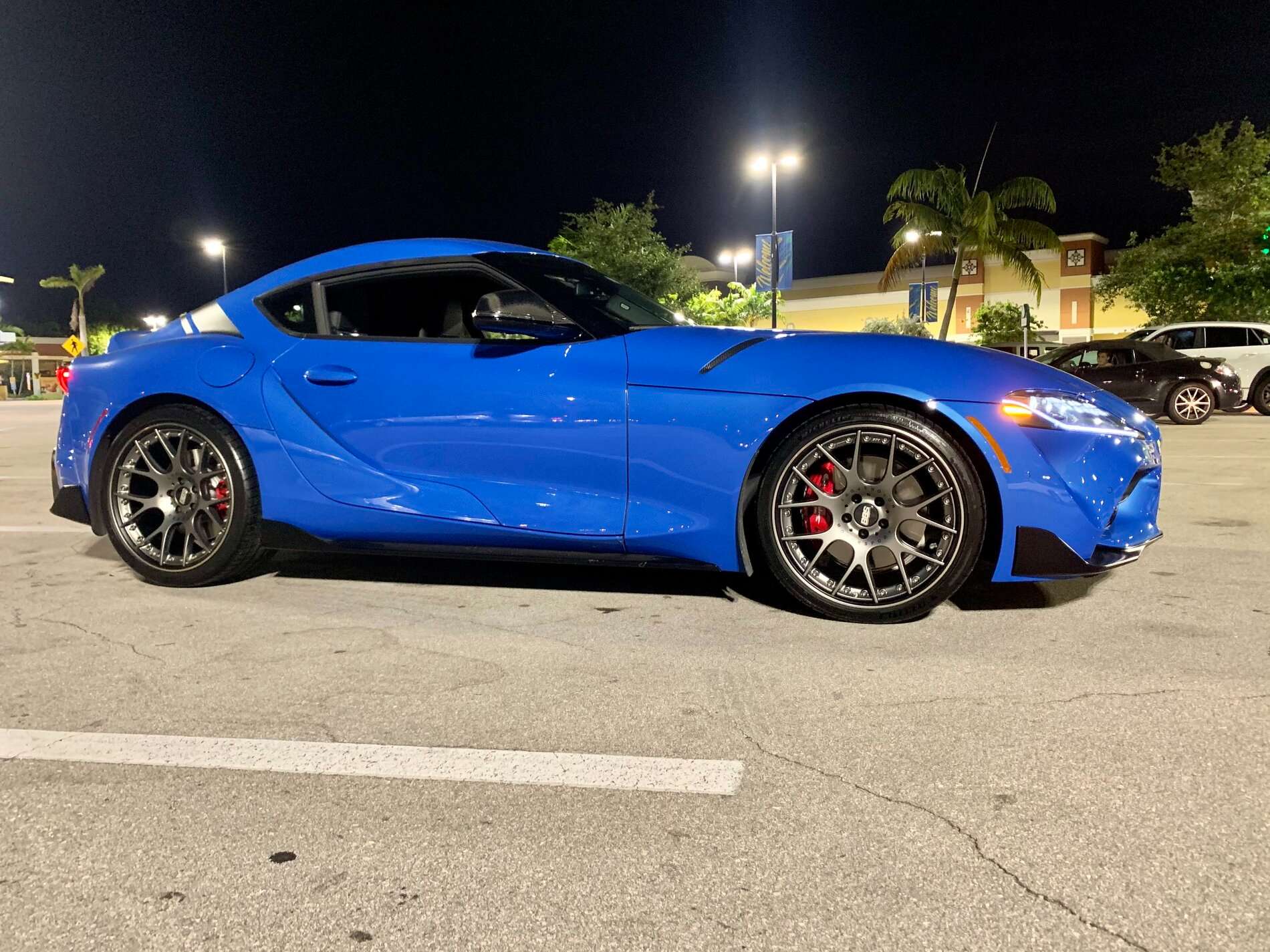 Blue 2020 Toyota GR Supra on BBS CH-R II wheels at night