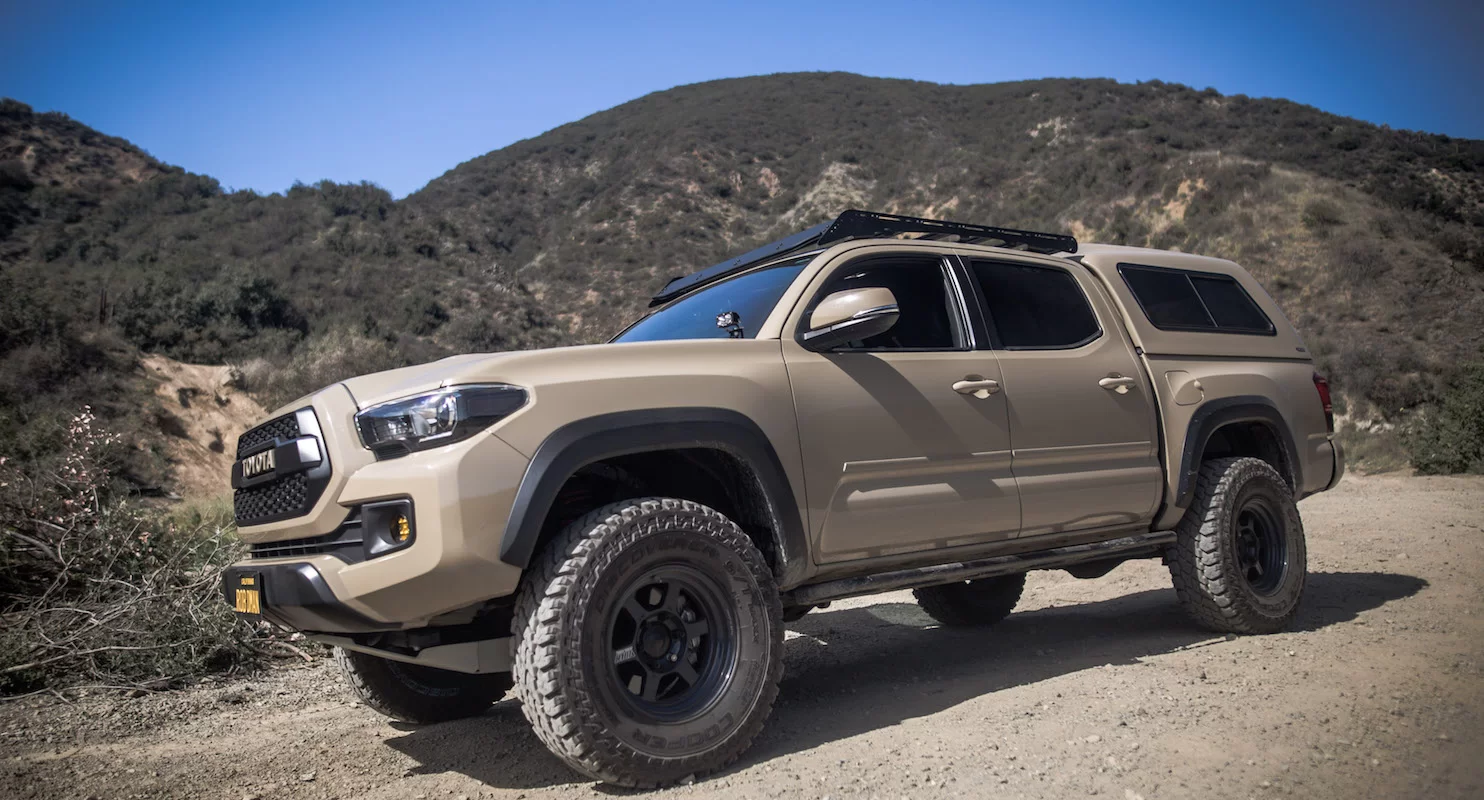 Toyota Tacoma on Volk Racing TE37 wheels in the desert
