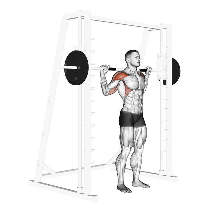 Demonstration of the smith standing behind head military press