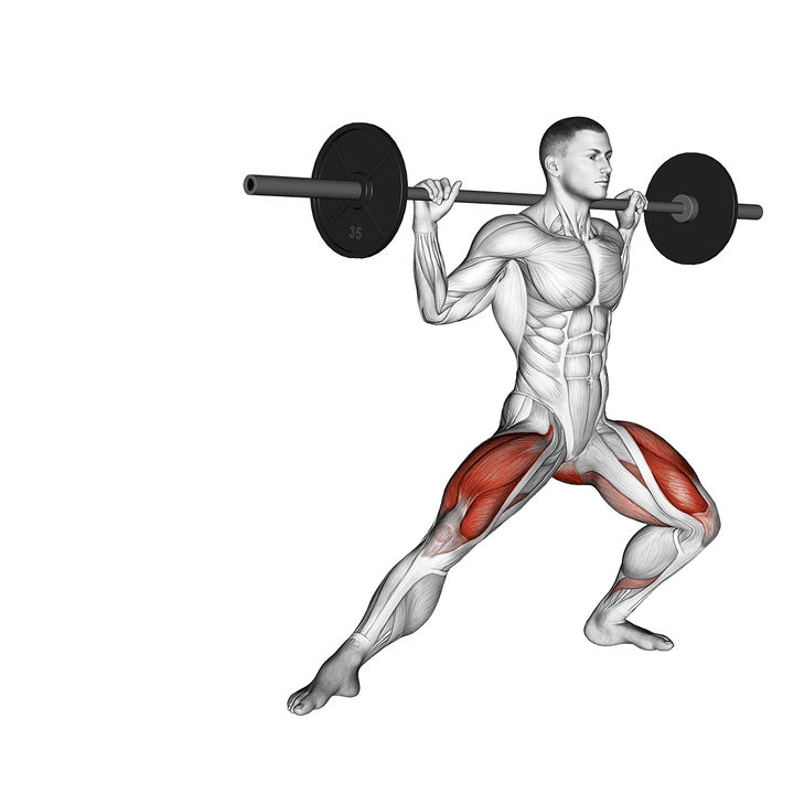 Demonstration of the barbell side split squat rotated