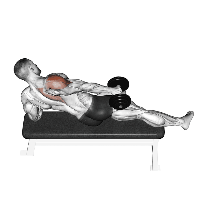 Demonstration of the dumbbell side lying one hand raise