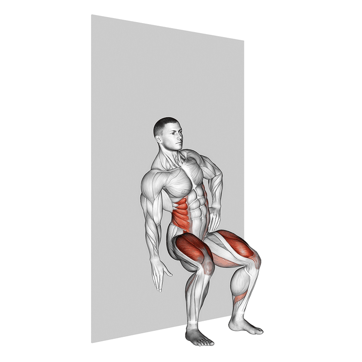 Demonstration of the seated side crunch (wall)