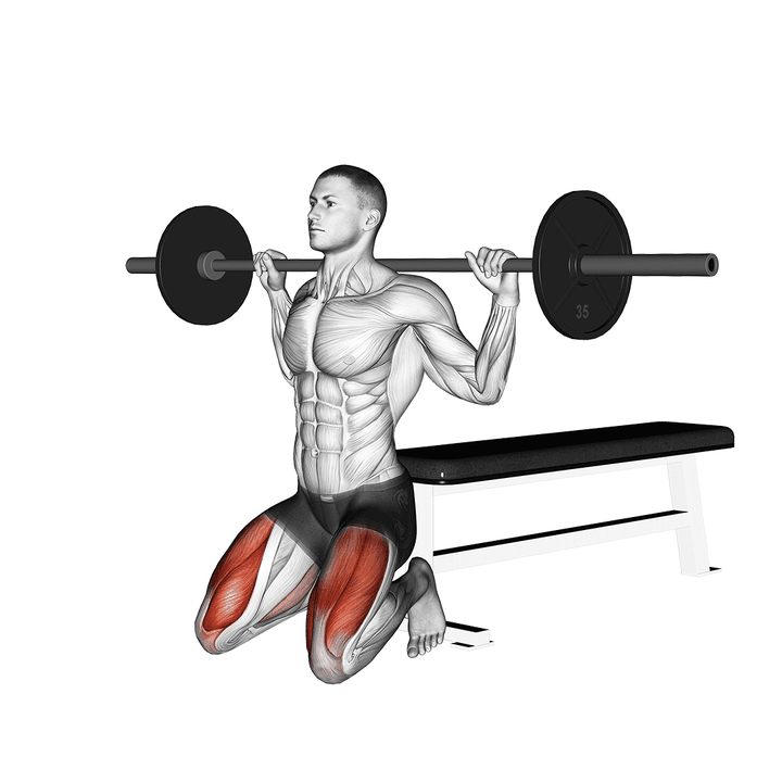 Demonstration of the barbell squat (on knees)
