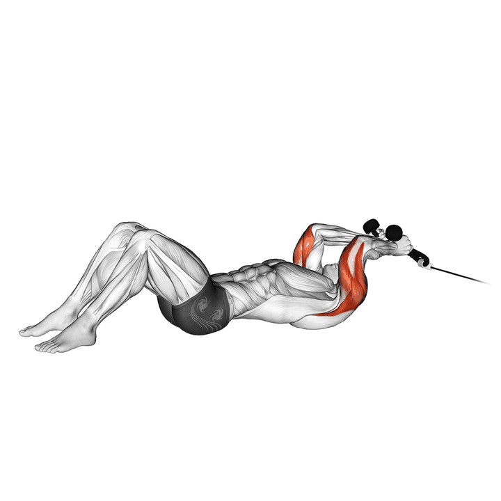 Demonstration of the cable rope lying on floor tricep extension flexible