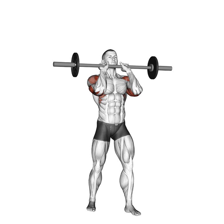 Demonstration of the barbell standing close grip military press