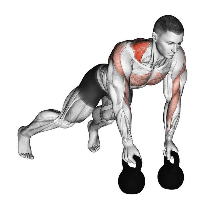 Demonstration of the kettlebell alternating renegade row