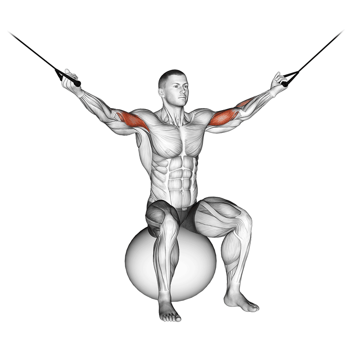 Demonstration of the cable overhead curl on exercise ball
