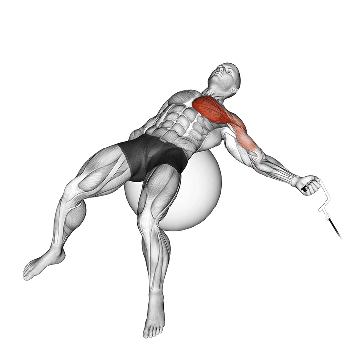 Demonstration of the cable one arm fly on exercise ball