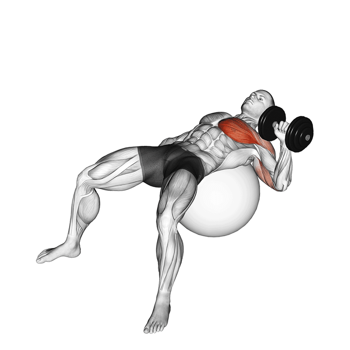 Demonstration of the dumbbell one arm press on exercise ball