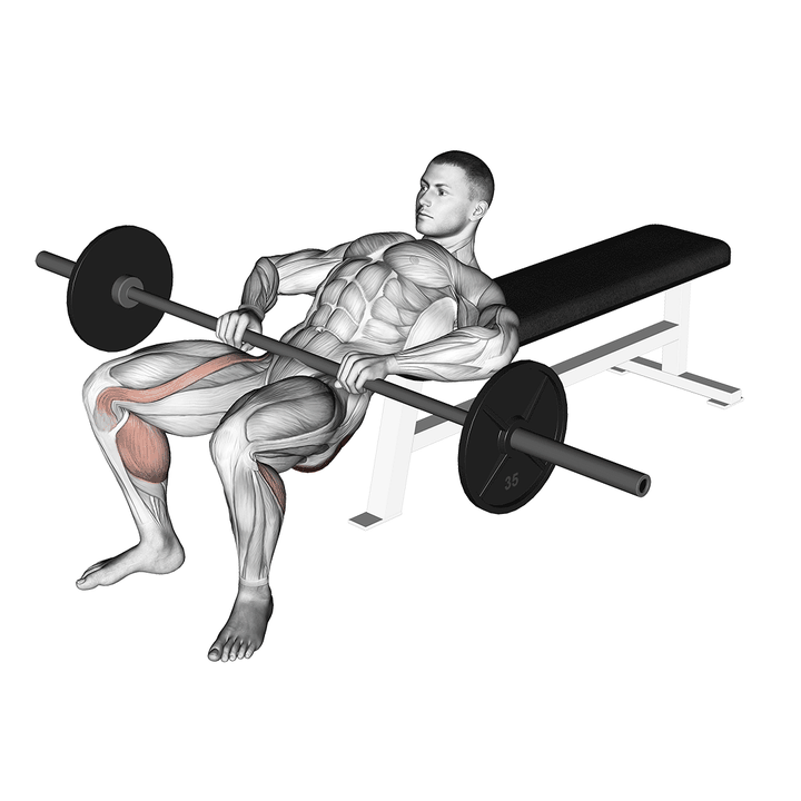Demonstration of the barbell lying lifting (on hip)