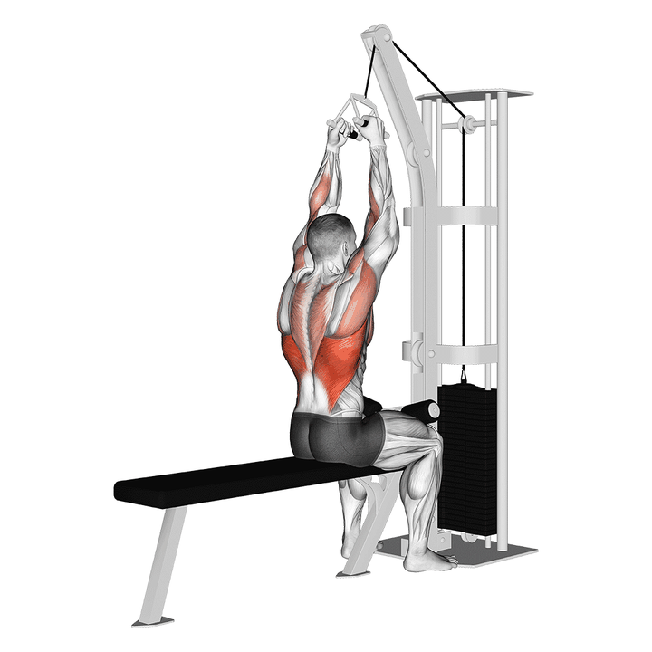Demonstration of the cable lateral pulldown with v-bar