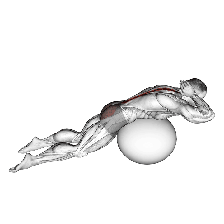 Demonstration of the exercise ball back extension with hands behind head