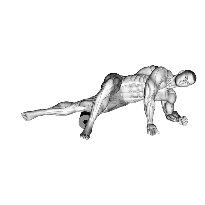 Demonstration of the roller hip lat stretch