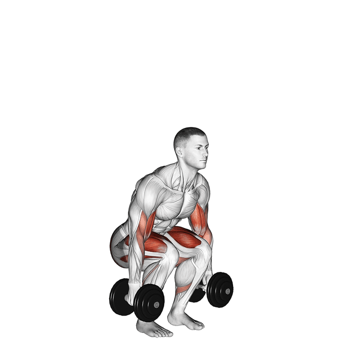 Demonstration of the dumbbell biceps curl squat - flexible variation