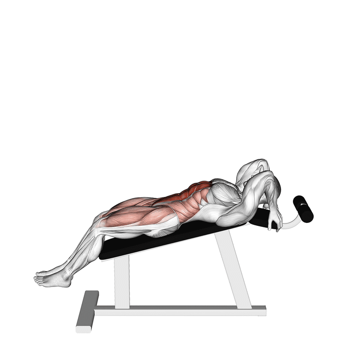 Demonstration of the incline leg hip raise (leg straight)