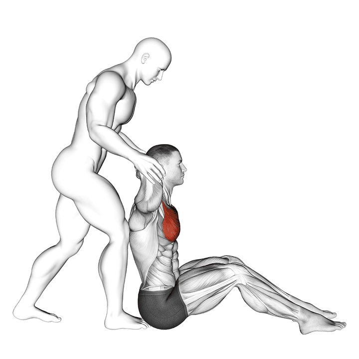 Demonstration of the behind head chest stretch