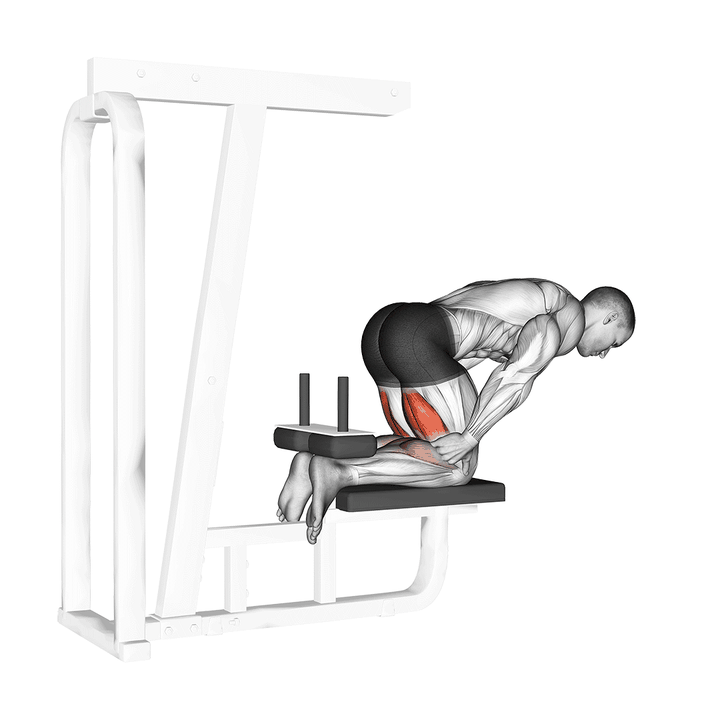 Demonstration of the inverse leg curl (bench support)