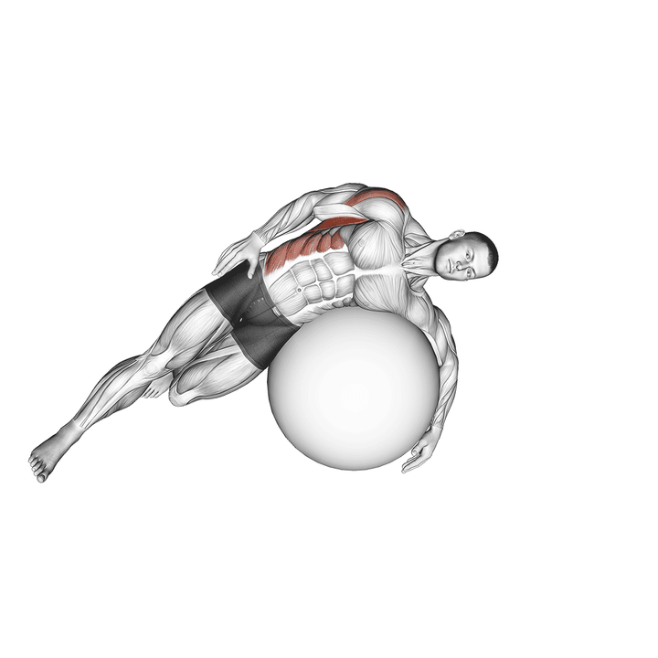 Demonstration of the exercise ball lying side lat stretch