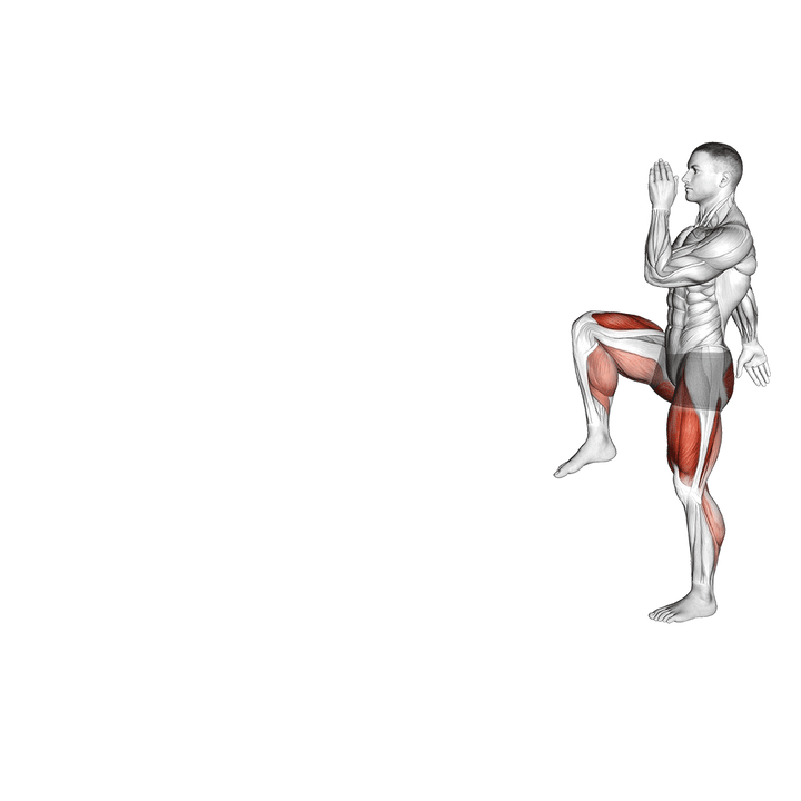 Demonstration of the walking high knees lunge