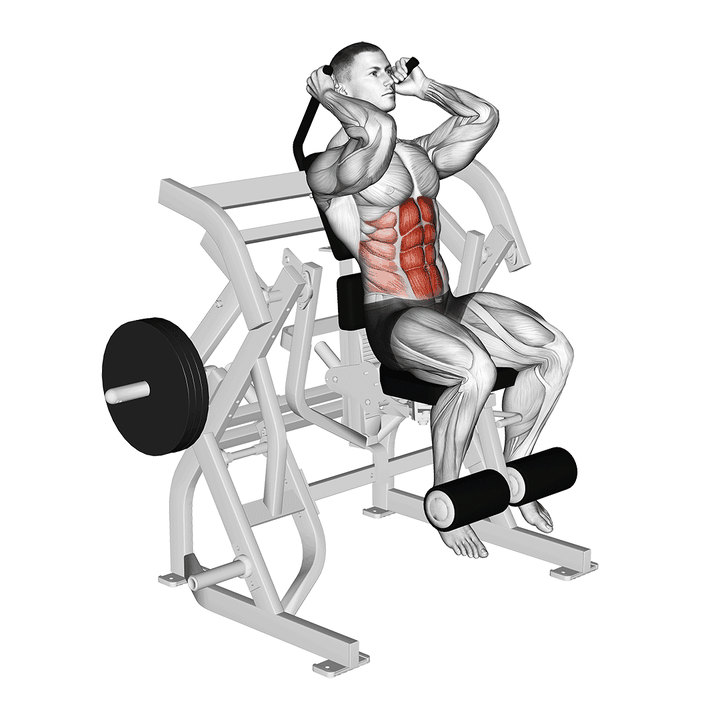 Demonstration of the lever seated leg raise crunch