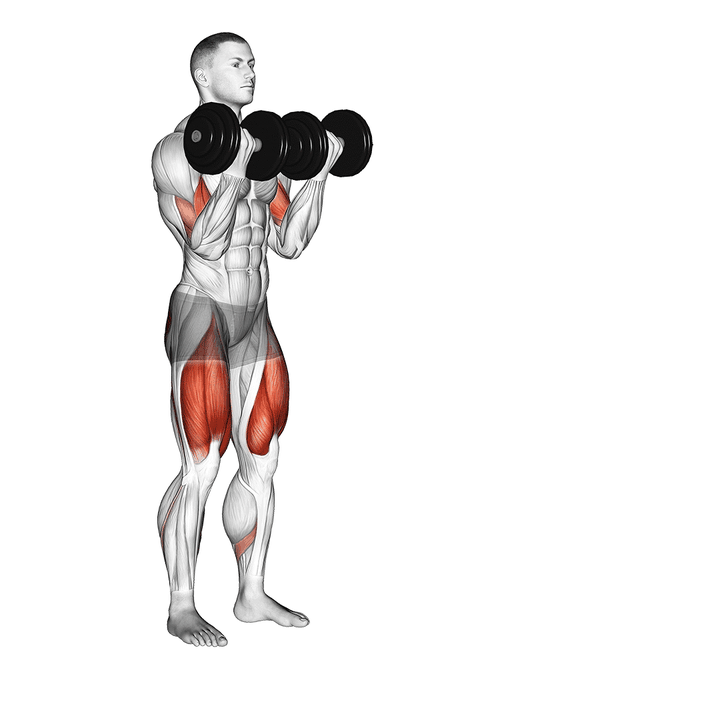 Demonstration of the dumbbell bicep curl lunge with bowling motion