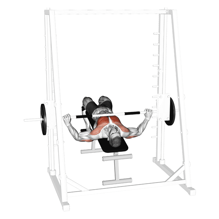 Demonstration of the smith wide grip decline bench press