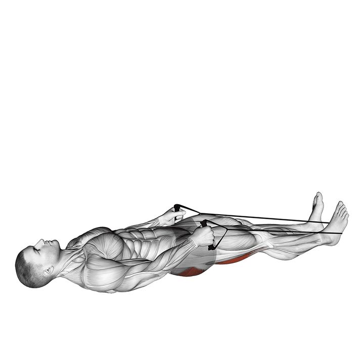 Demonstration of the reclining big toe pose with rope