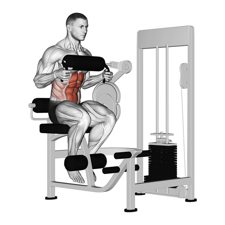 Demonstration of the lever seated crunch (chest pad)