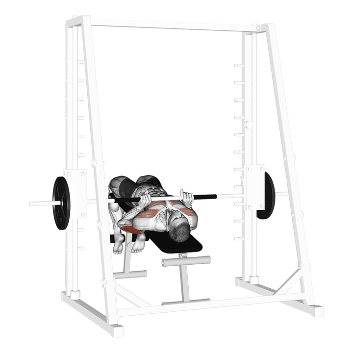 Demonstration of the smith machine decline close grip bench press