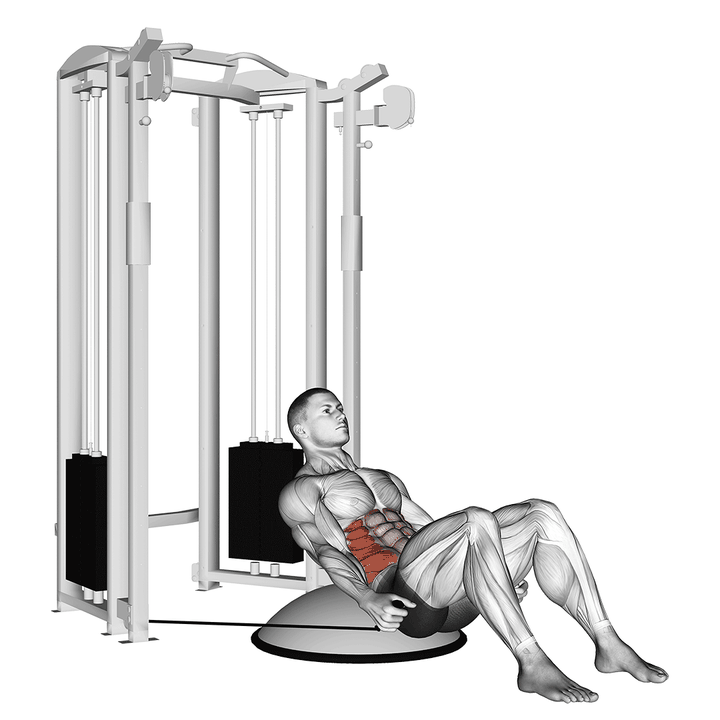 Demonstration of the cable side bend crunch (bosu ball)
