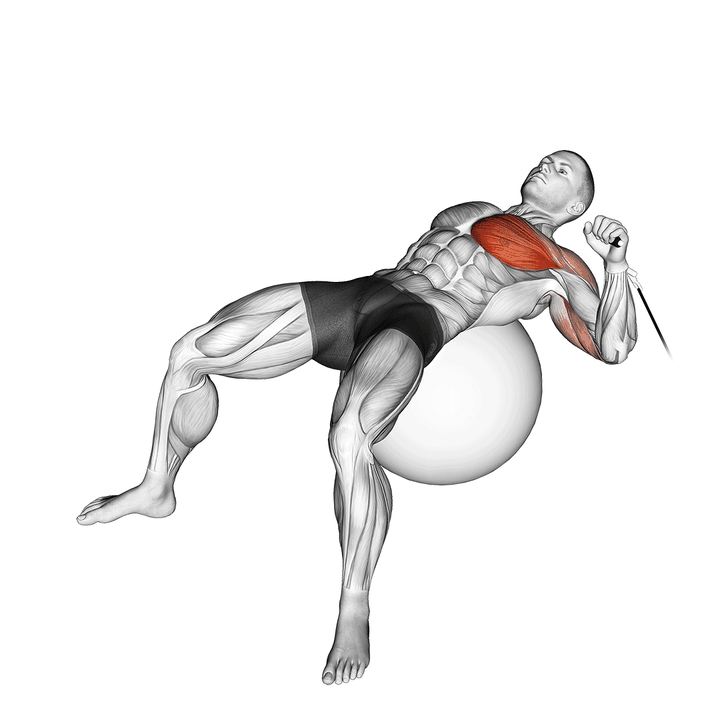 Demonstration of the cable one arm press on exercise ball
