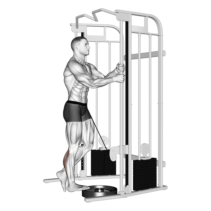Demonstration of the cable standing one leg calf raise