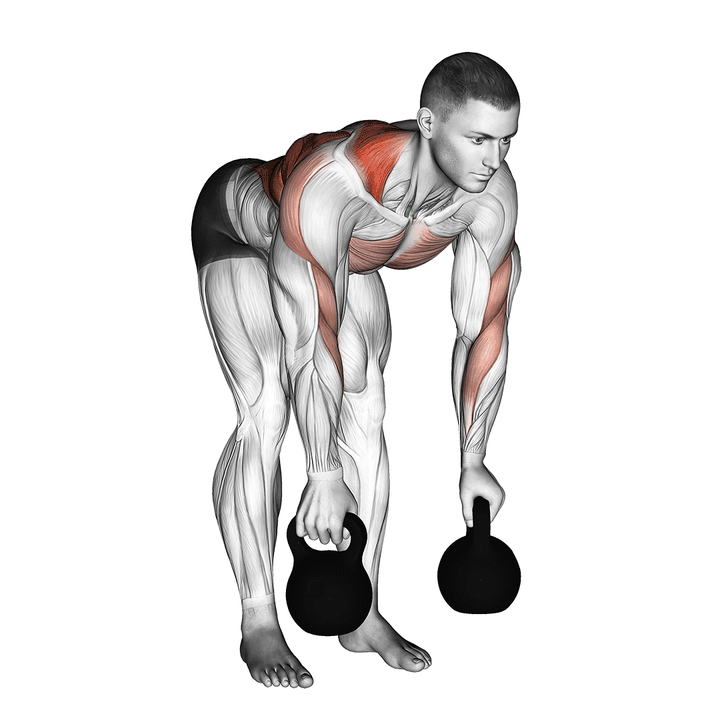 Demonstration of the kettlebell alternating row - elite variation