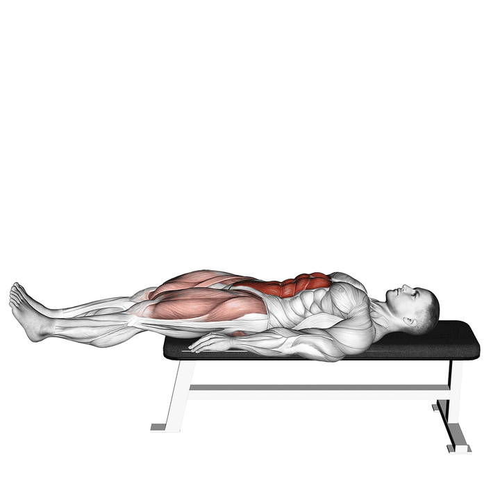 Demonstration of the lying leg raise flat bench