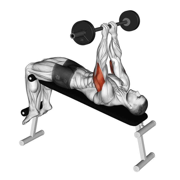 Demonstration of the barbell decline close grip to skull press