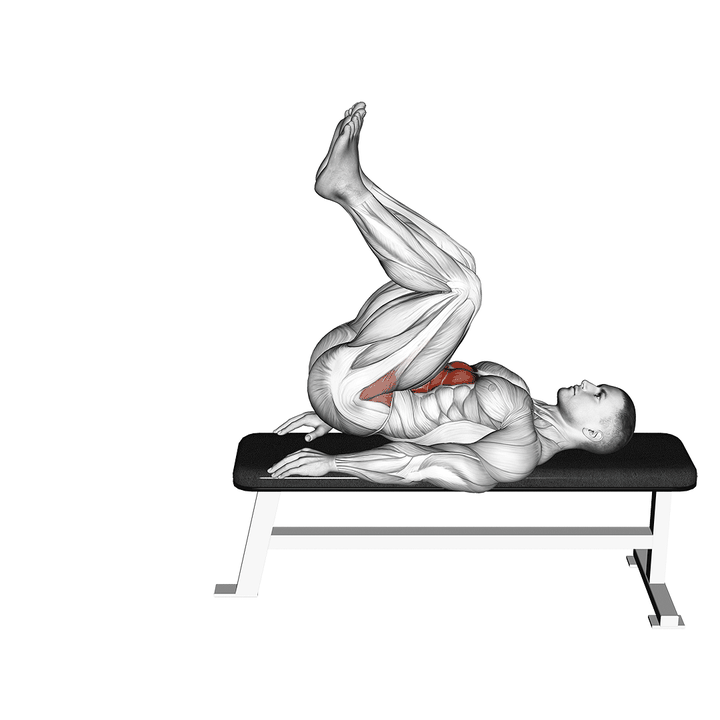 Demonstration of the leg pull in flat bench