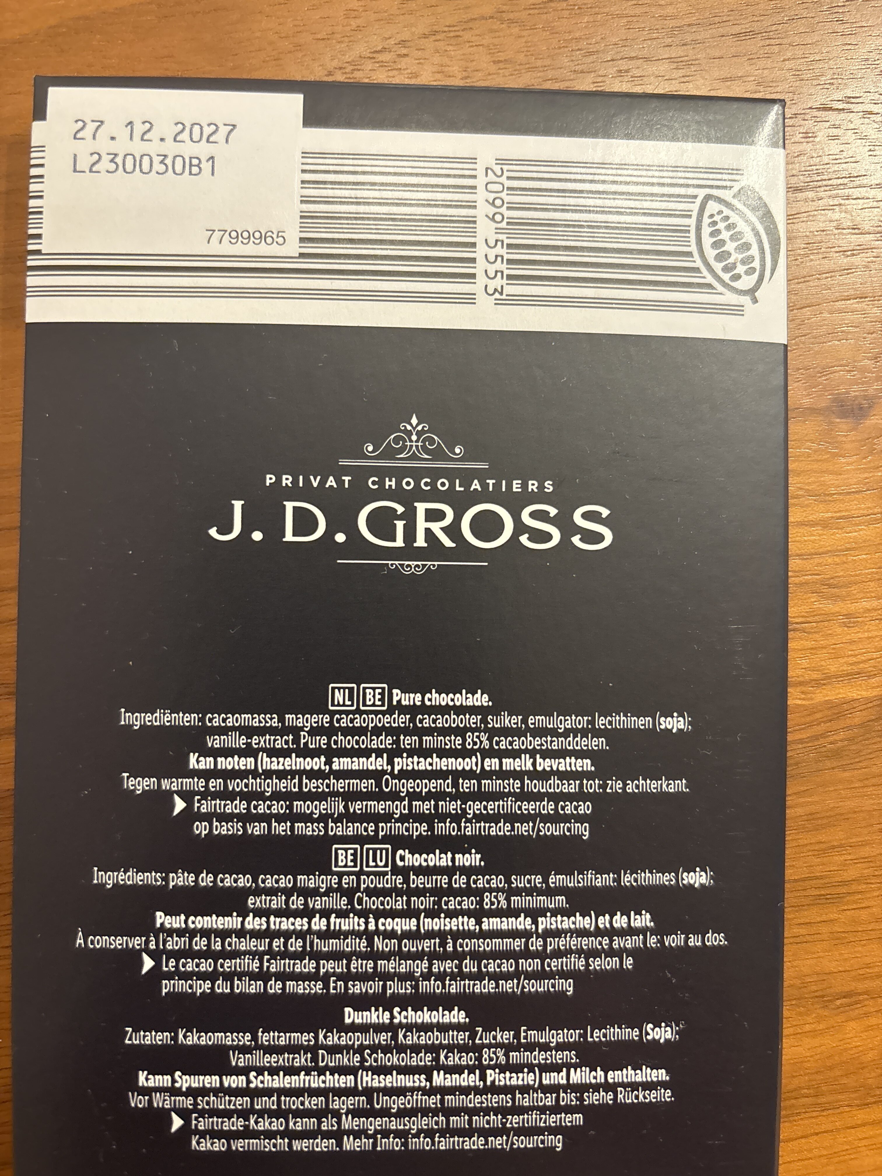 J. D. GROSS DARK CHOCOLATE 85% CACAO