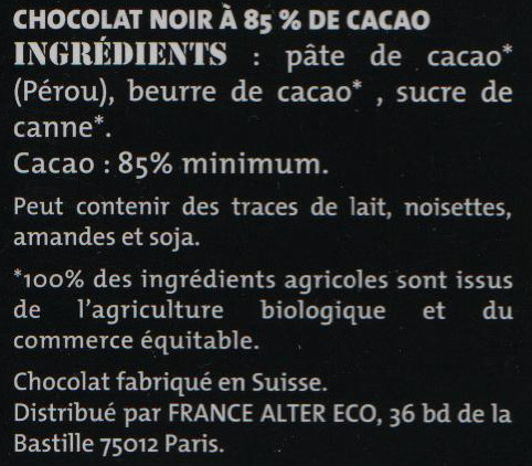 Alter Eco Noir equitable 85% Pérou