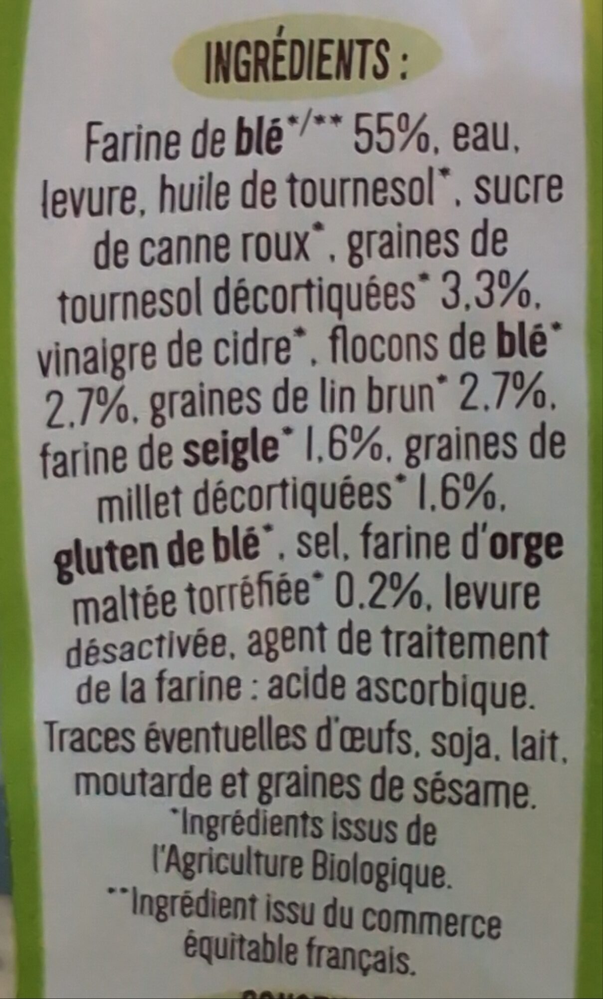 La Boulangère Bio Grandes tranches céréales et graines