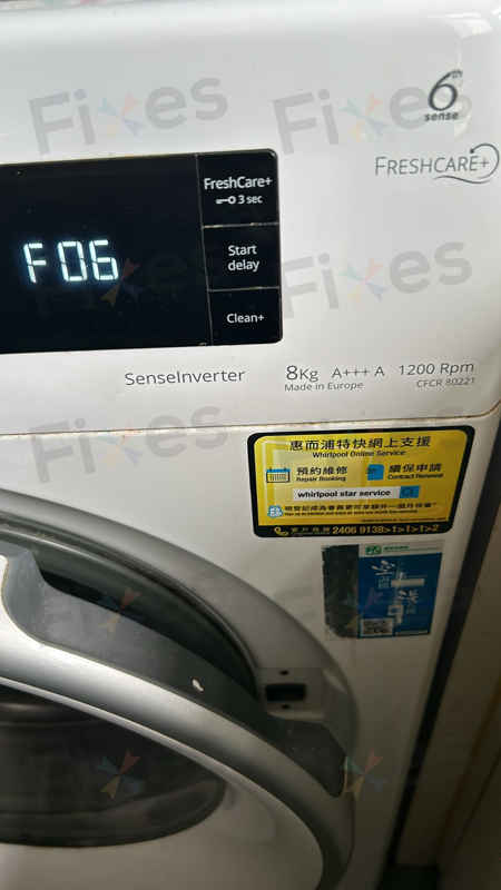 出現故障碼F06,門鎖失靈🔒Whirlpool惠而浦前置式洗衣機 CFCR80221