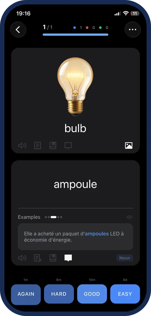A review session in dark mode