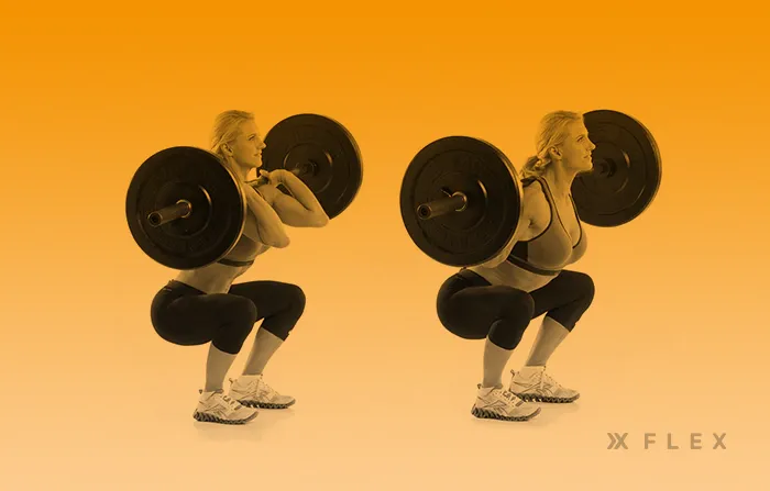 A lifter performing a front squat vs. a back squat