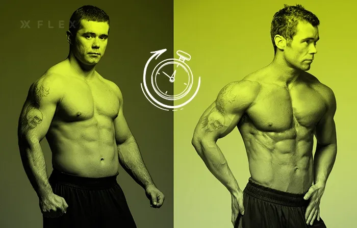 A bodybuilder at both ends of a bulk and cut cycle