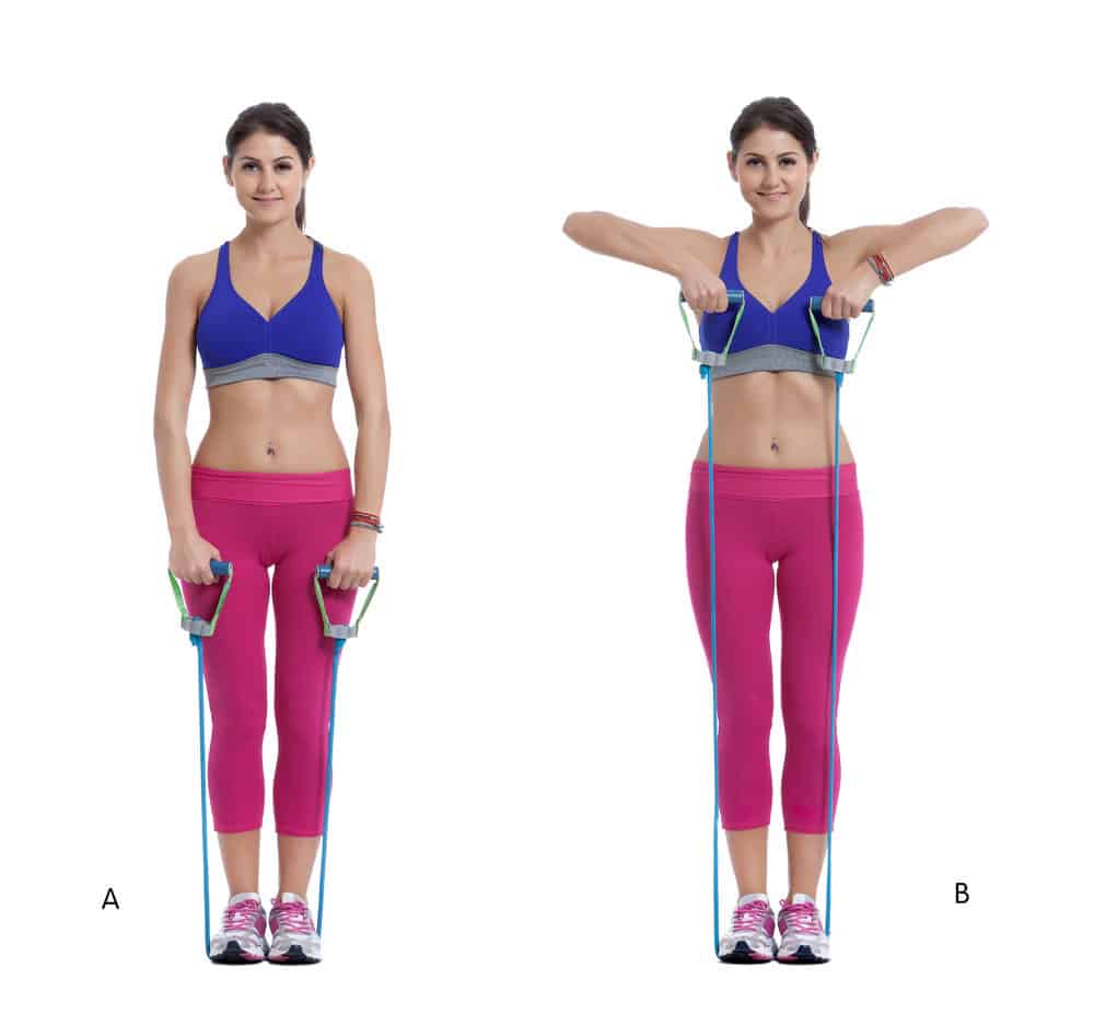 Cable upright row with resistance band