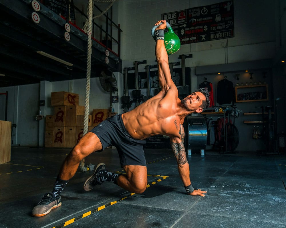 Fit athlete with kettlebell