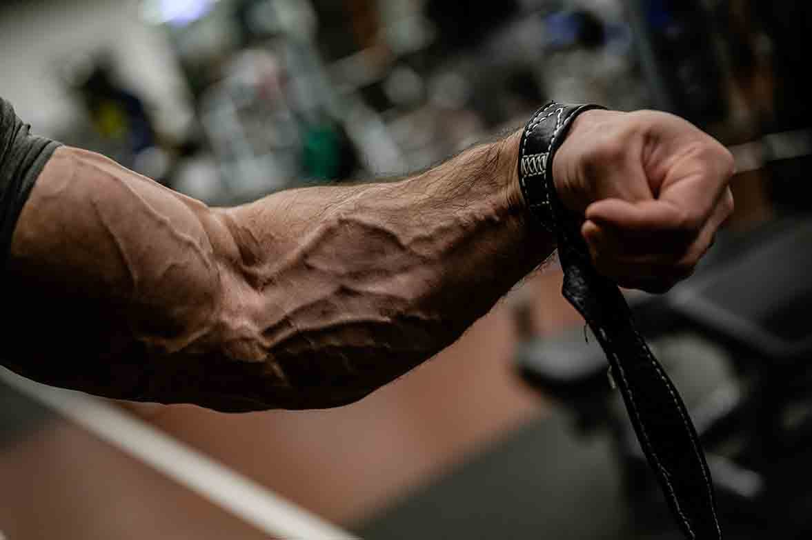Man with muscular and veiny forearms