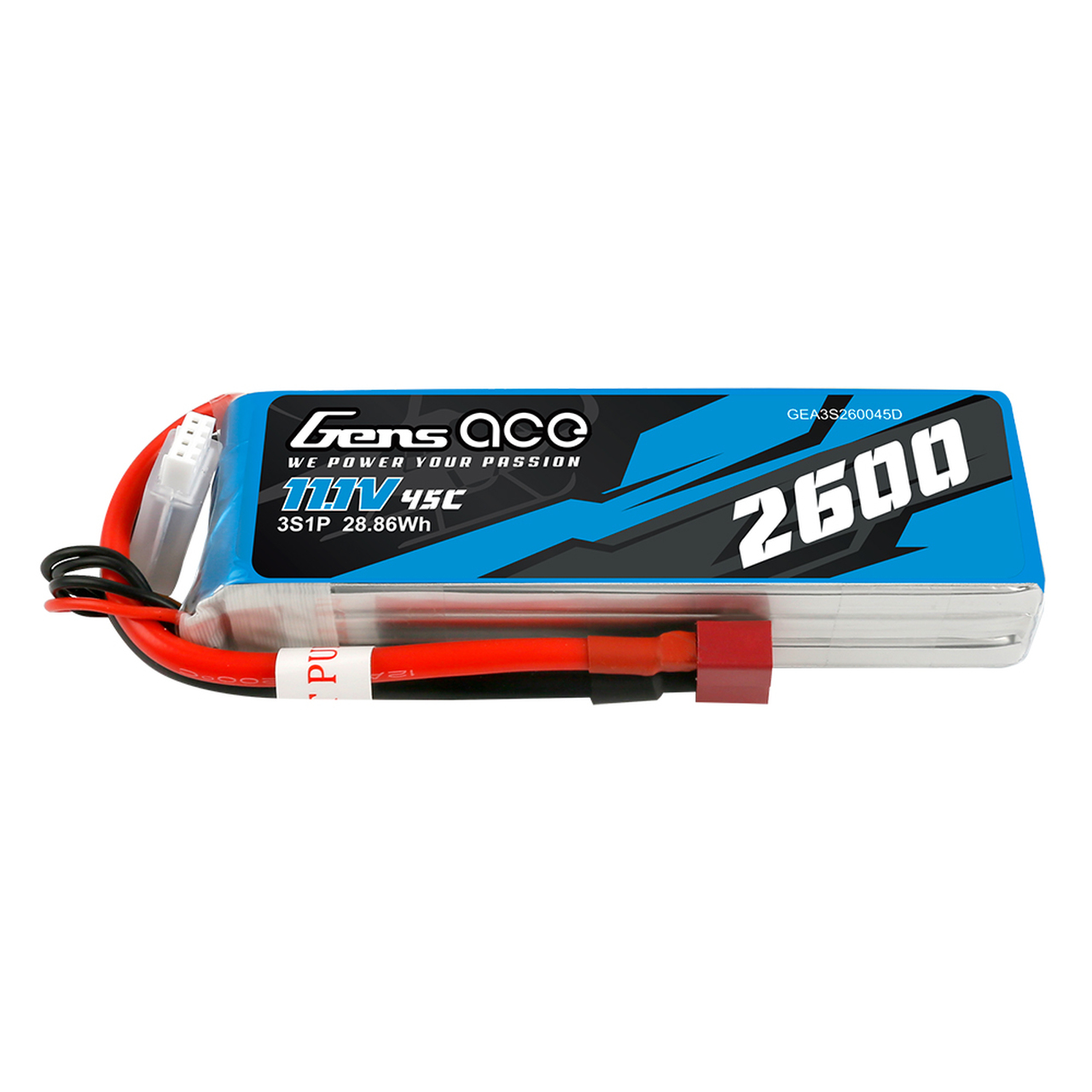 Gens ace 2600mAh 3S 45C 11.1V  Lipo Battery Pack with Deans Plug